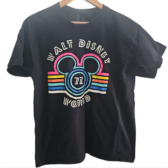 Disney Other - Disney Park Exclusive Walt Disney World 71 Neon Icon Ear Rainbow Graphic Tee SzL